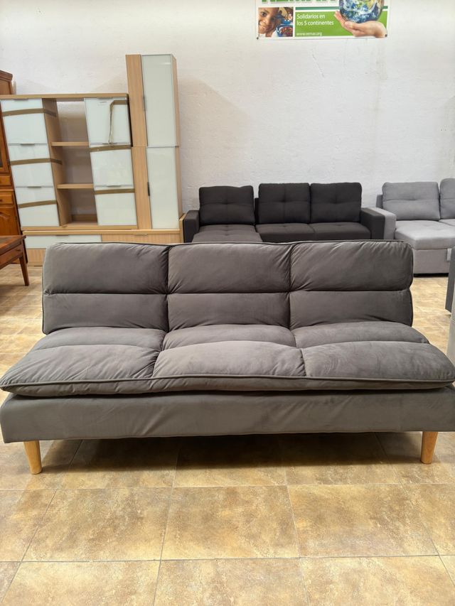 Sofa cama de terciopelo gris oscuro - BARATISIMO