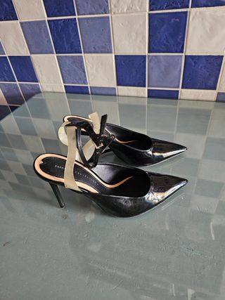 Zapatos Zara Negros Tacón Tira Tobillo