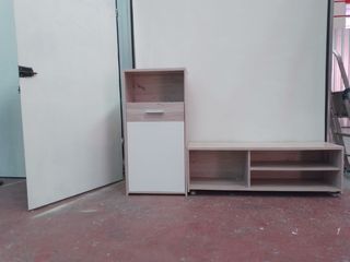 Mueble de salón modular + balda madera y blanco