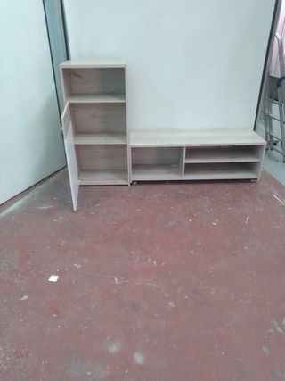 Mueble de salón modular + balda madera y blanco