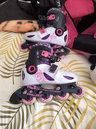 Patines en línea infantiles blancos y morados