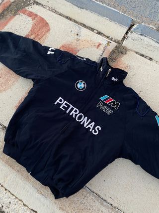 Chaqueta BMW Petronas F1 Azul Blanca Bordada Retro