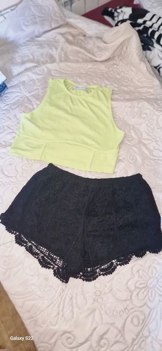 Conjunto juvenil crop top y shorts encaje