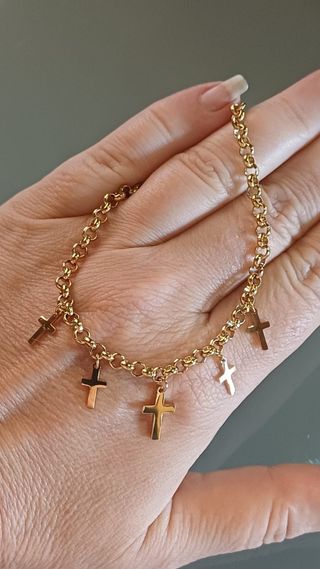 Pulsera/Tobillera Chapada Oro 18klt Cruz
