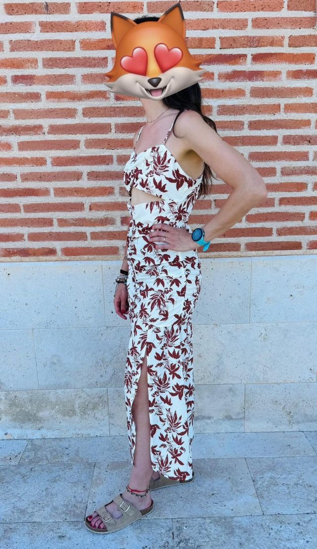 Vestido estampado floral beige y marrón