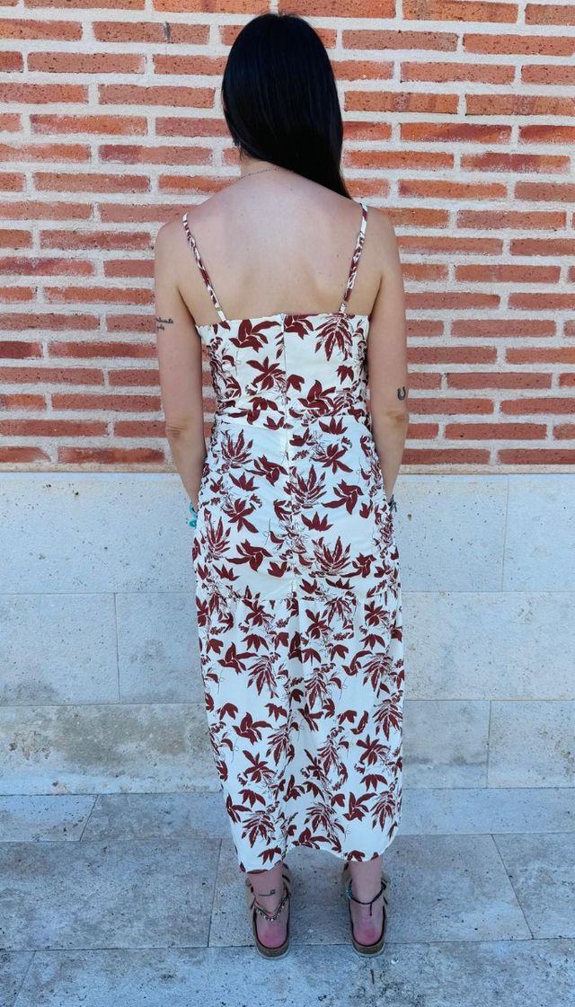 Vestido estampado floral beige y marrón