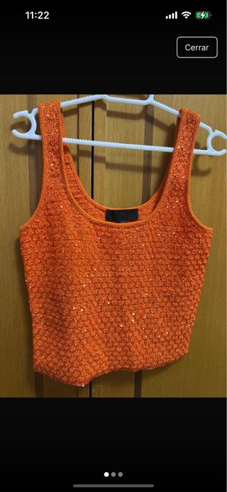 Top Zara Naranja Lentejuelas