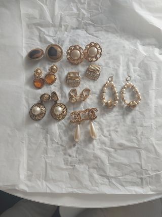 Lote Pendientes Dorados Perlas Vintage