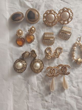 Lote Pendientes Dorados Perlas Vintage
