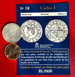 Moneda Carlos I Reproducción Baño Plata Pura