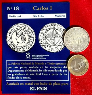 Moneda Carlos I Reproducción Baño Plata Pura