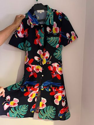 Vestido ICL estampado floral y loros Talla S