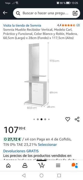 Mueble recibidor con espejo y cajones