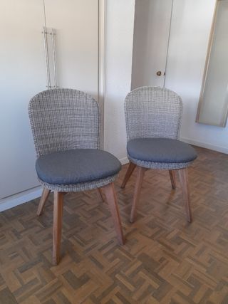 2 Sillas Mimbre y Madera Gris