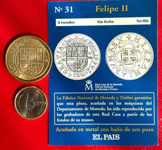 Moneda Felipe II Reproducción Baño Oro