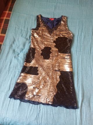 Vestido lentejuelas negro y dorado