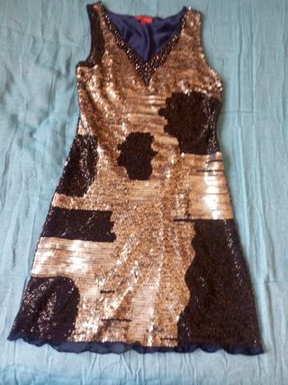 Vestido lentejuelas negro y dorado