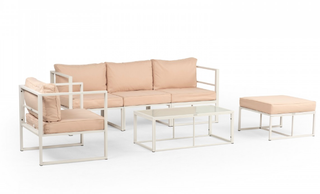 Muebles de exterior: sofá, sillón, mesa y puf