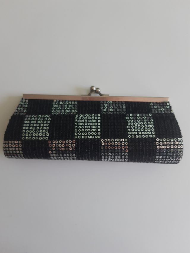 Bolso de fiesta lentejuelas negro y plateado