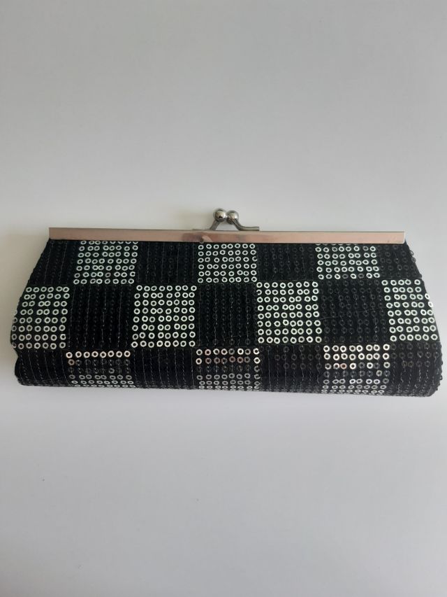 Bolso de fiesta lentejuelas negro y plateado