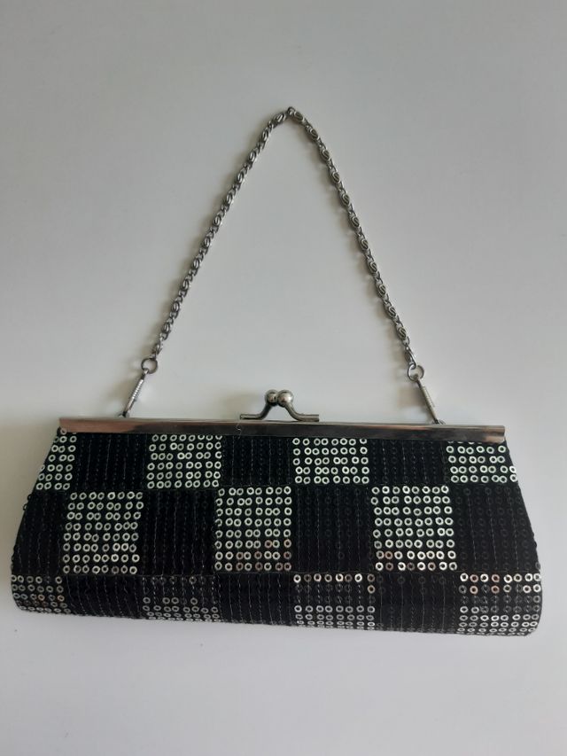 Bolso de fiesta lentejuelas negro y plateado