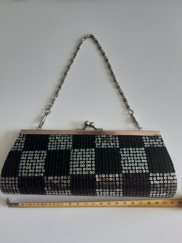 Bolso de fiesta lentejuelas negro y plateado
