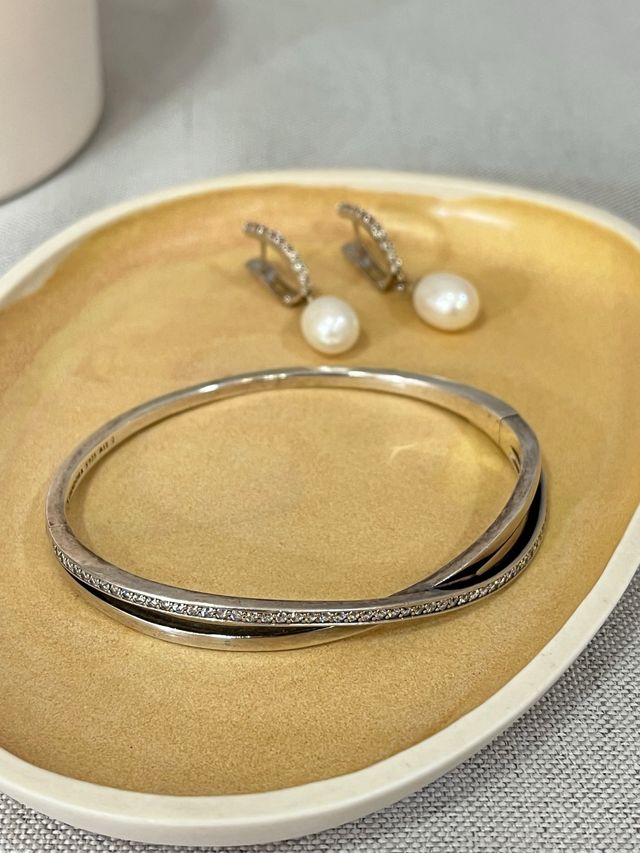 Pulsera y Pendientes Pandora Plata Perlas