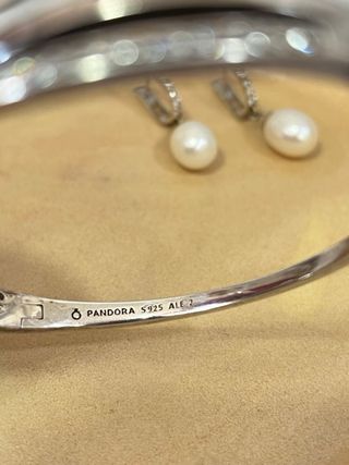 Pulsera y Pendientes Pandora Plata Perlas