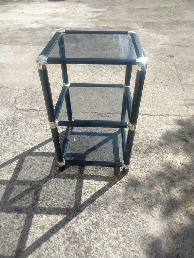 Mesa auxiliar vintage cristal y metal