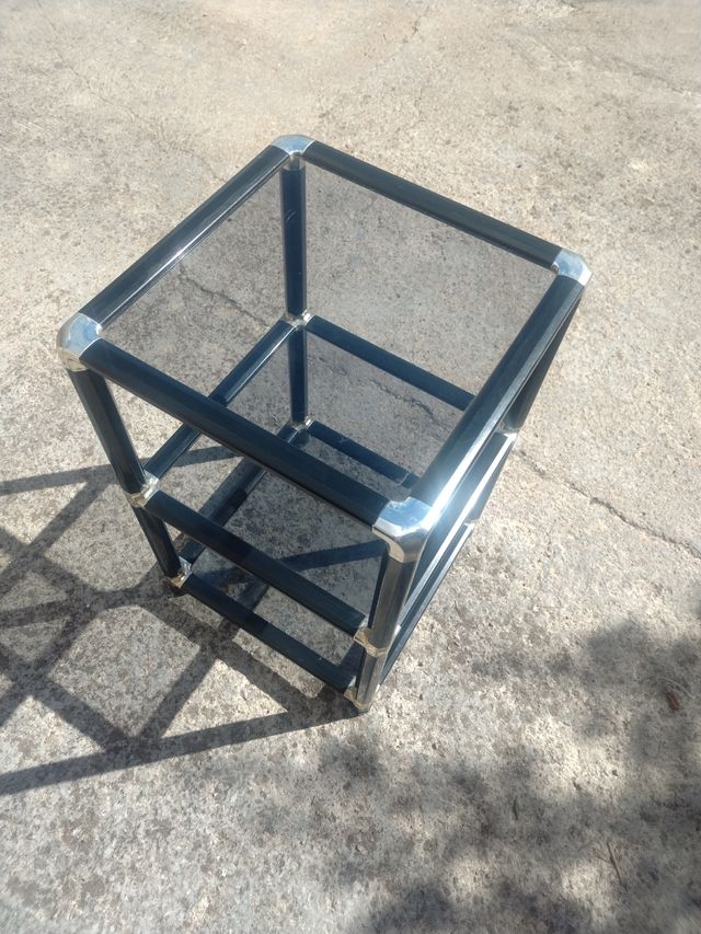 Mesa auxiliar vintage cristal y metal