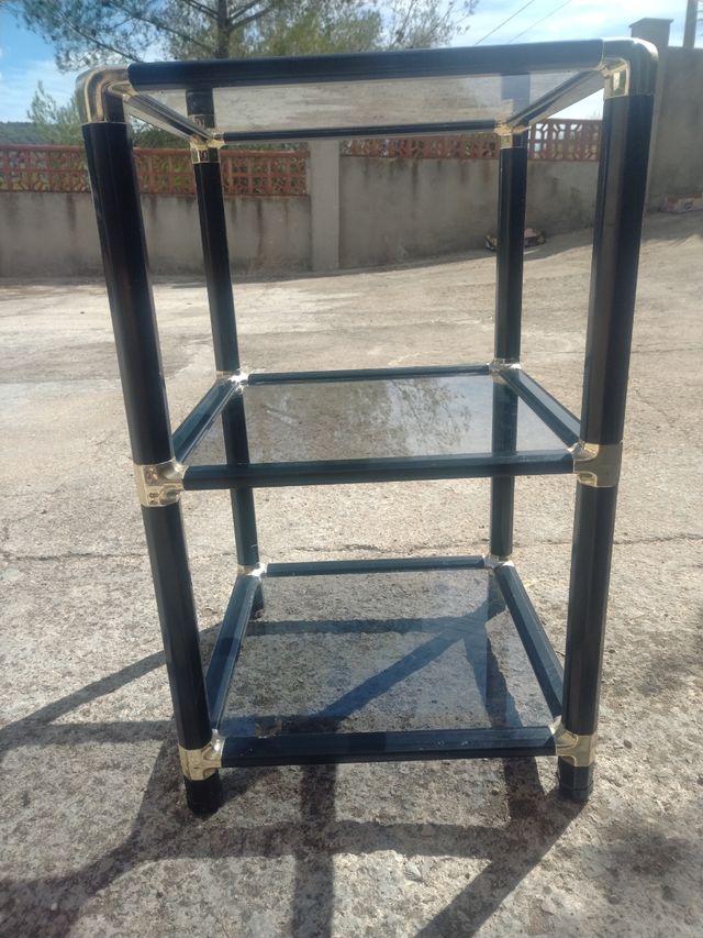 Mesa auxiliar vintage cristal y metal