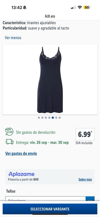 Camisón nuevo talla 48 Esmara negro con encaje