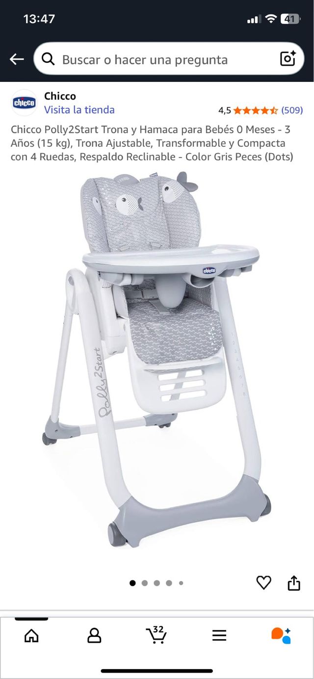 Trona Chicco Polly2Start Gris Peces