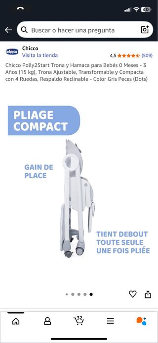 Trona Chicco Polly2Start Gris Peces