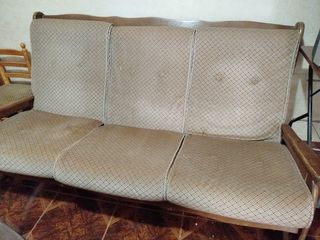Sofá de 3 plazas madera y tela beige