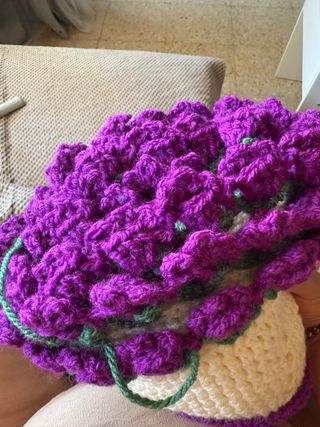 Manta crochet beige y morado