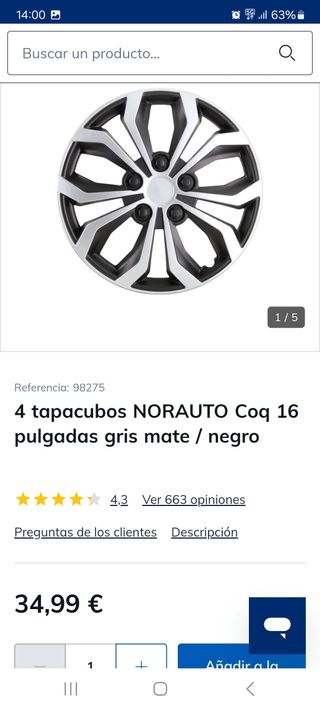 4 Tapacubos Norauto Coq 16 Gris Mate/Negro
