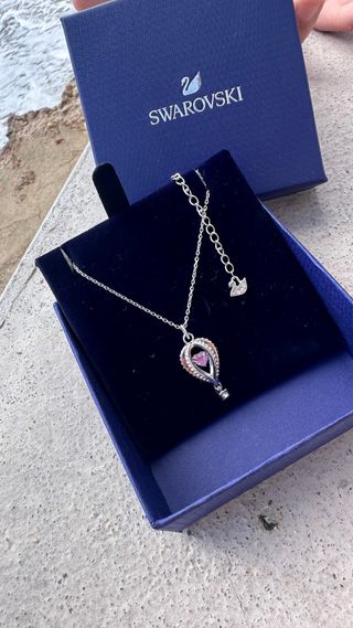 Collar Swarovski Globo Corazón Rosa Plata