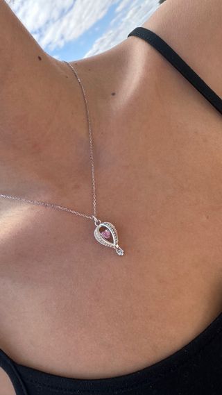 Collar Swarovski Globo Corazón Rosa Plata