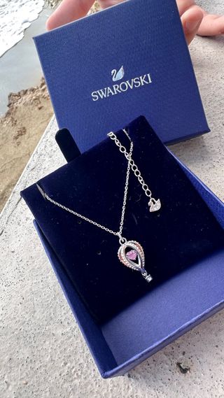 Collar Swarovski Globo Corazón Rosa Plata