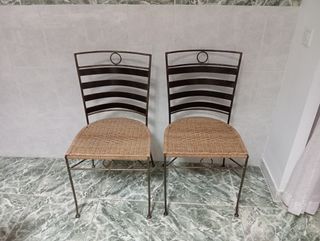 2 Sillas Forja Asiento Mimbre Marrón
