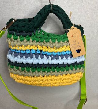 Borsa tracolla uncinetto verde e multicolor