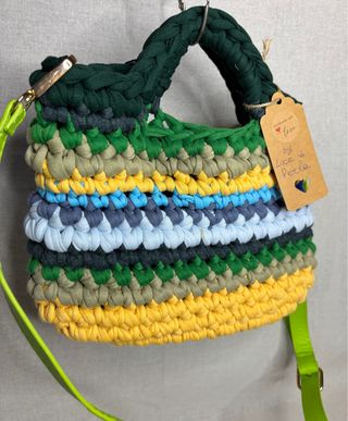 Borsa tracolla uncinetto verde e multicolor
