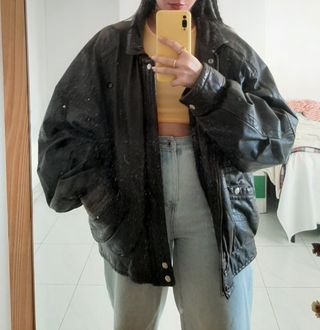Chaqueta de cuero vintage oversize marrón oscuro