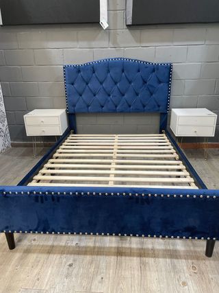 Cama Matrimonio Azul Terciopelo