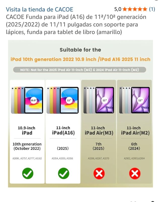 Funda CACOE para iPad 11 (A16) Amarillo