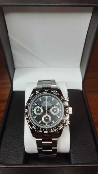 Reloj Seiko Mod Daytona Oyster Negro y Gris Darth