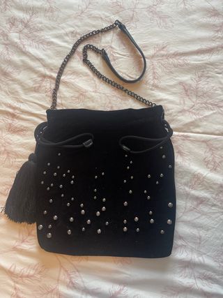 Bolso Adolfo Dominguez Negro Terciopelo Tachuelas