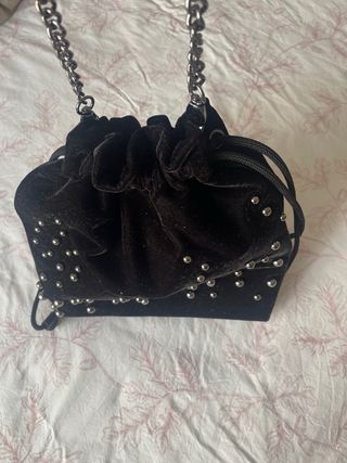 Bolso Adolfo Dominguez Negro Terciopelo Tachuelas