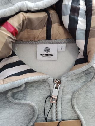 Sudadera Burberry Gris con Capucha y Cremallera